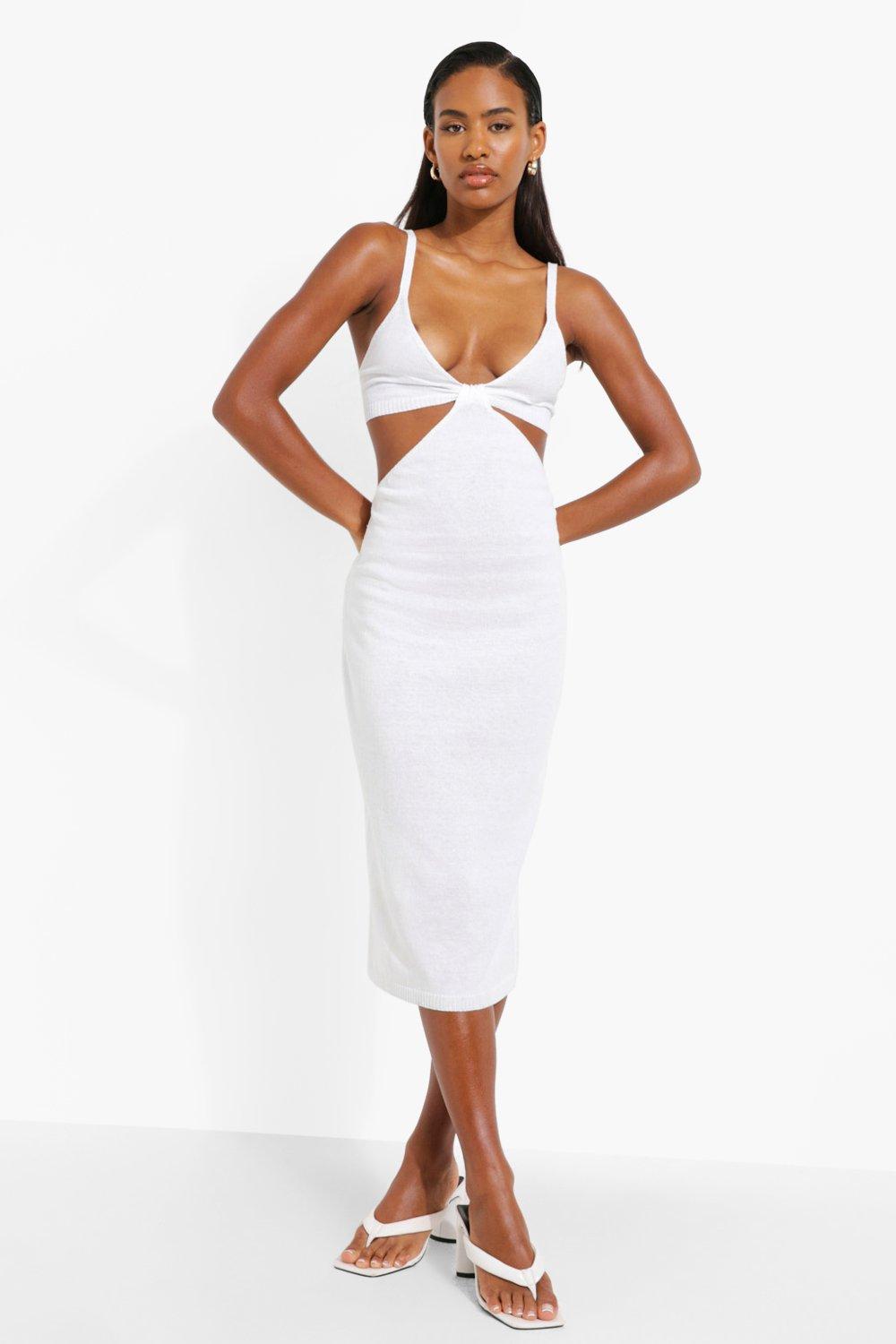 Cut Out Halterneck Knitted Midi Dress ...